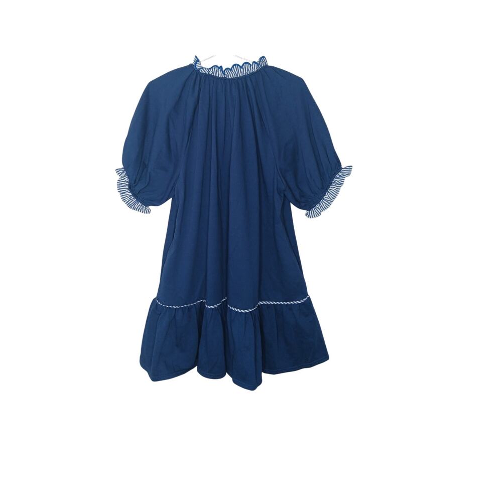 New with tags Umgee French Terry Mini Dress S Blue Ruffle Striped Trim Boho - Picture 5 of 16